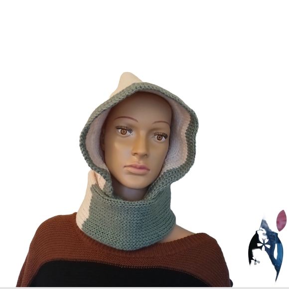 Womens Winter Hat with scarf included balaclava Beige& Green New - Picture 2 of 12